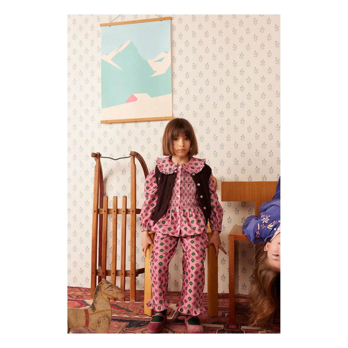 Hello Simone - Malika Flower Patterned Ribbed Velvet Pants | Pink