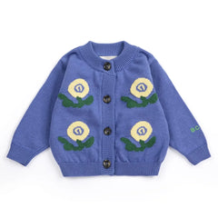 Bobo Choses - Organic Cotton Floral Pattern Cardigan | Dark Purple
