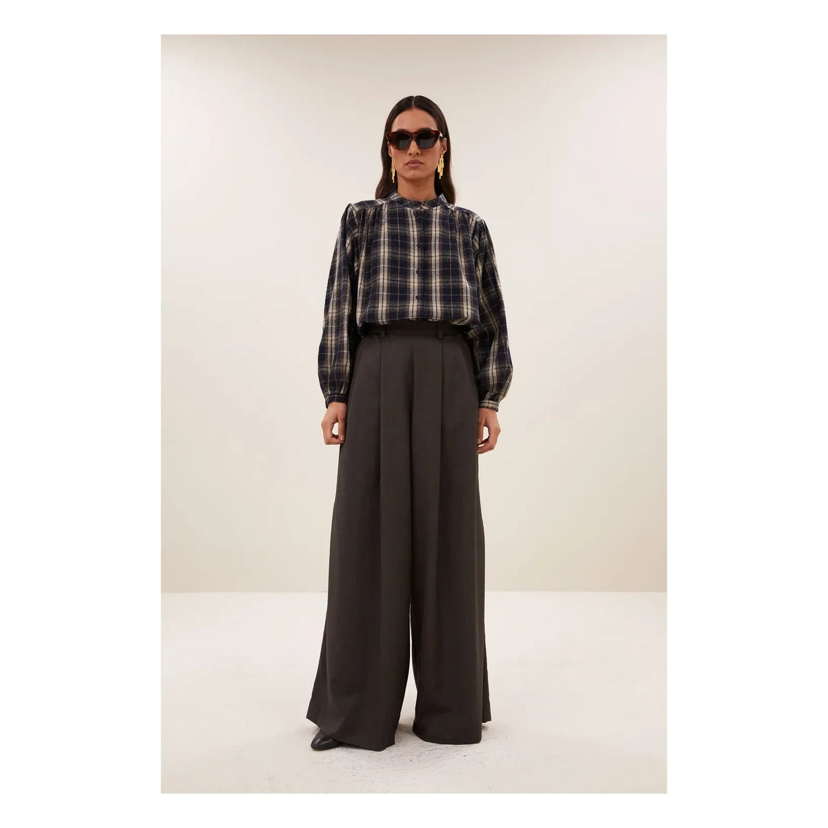 By Bar - Jacquard Checkered Blouse | Navy