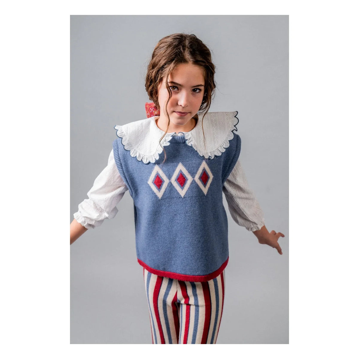 birinit - Sleeveless Argyle Merino Wool Sweater | Blue