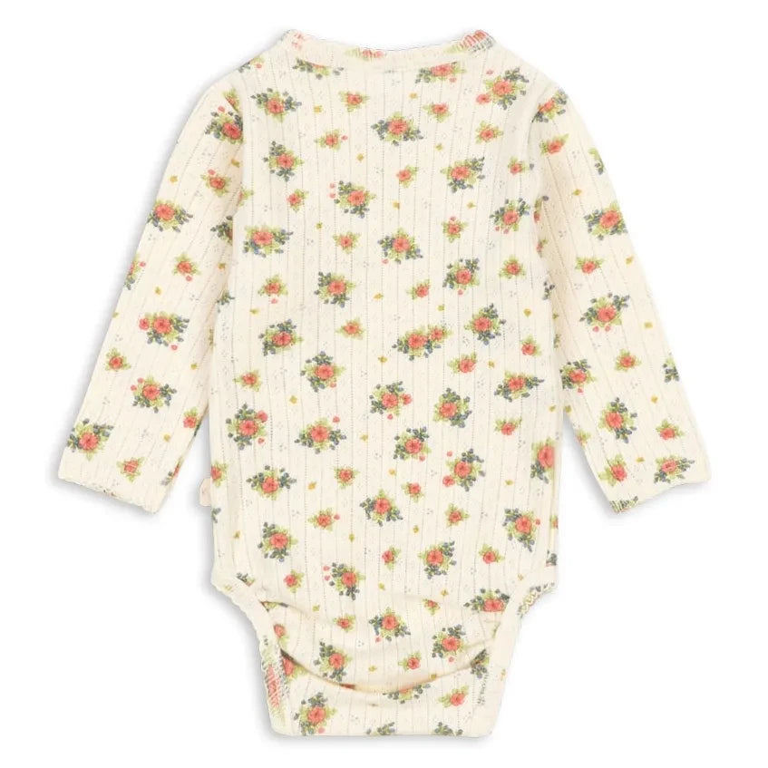 Konges Sløjd - Minnie Floral Pointelle Wrap Bodysuit, Organic Cotton | Ecru