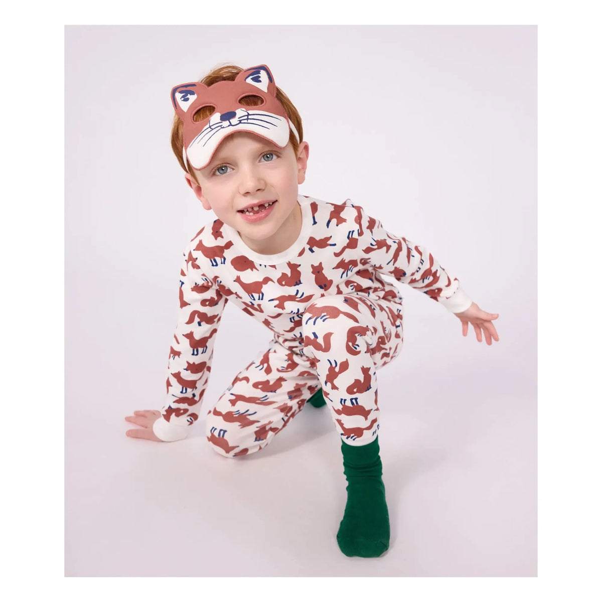 Petit Bateau - Organic Cotton Fox Pajama and Mask Set | White