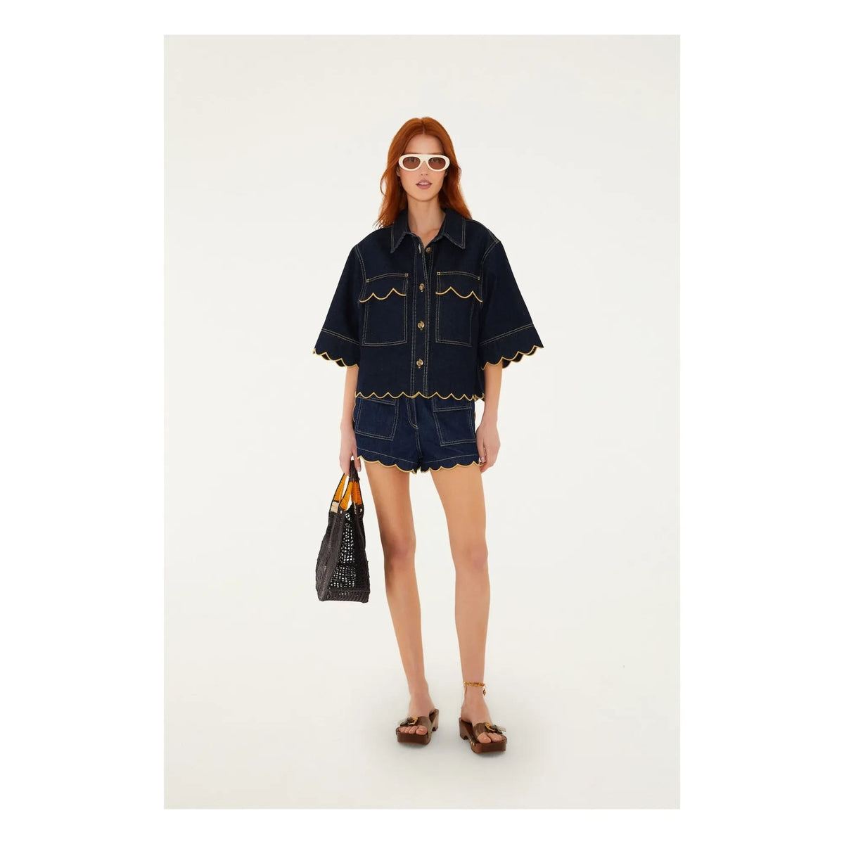 Farm Rio - Short Ruffled Shirt | Denim Brut