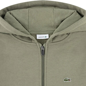 Lacoste - Zip Hooded Sweatshirt with Logo Details | Khaki