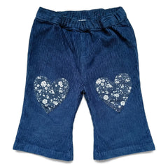 Louis Louise - Holly Hearts Ribbed Velvet Baby Pants | Navy