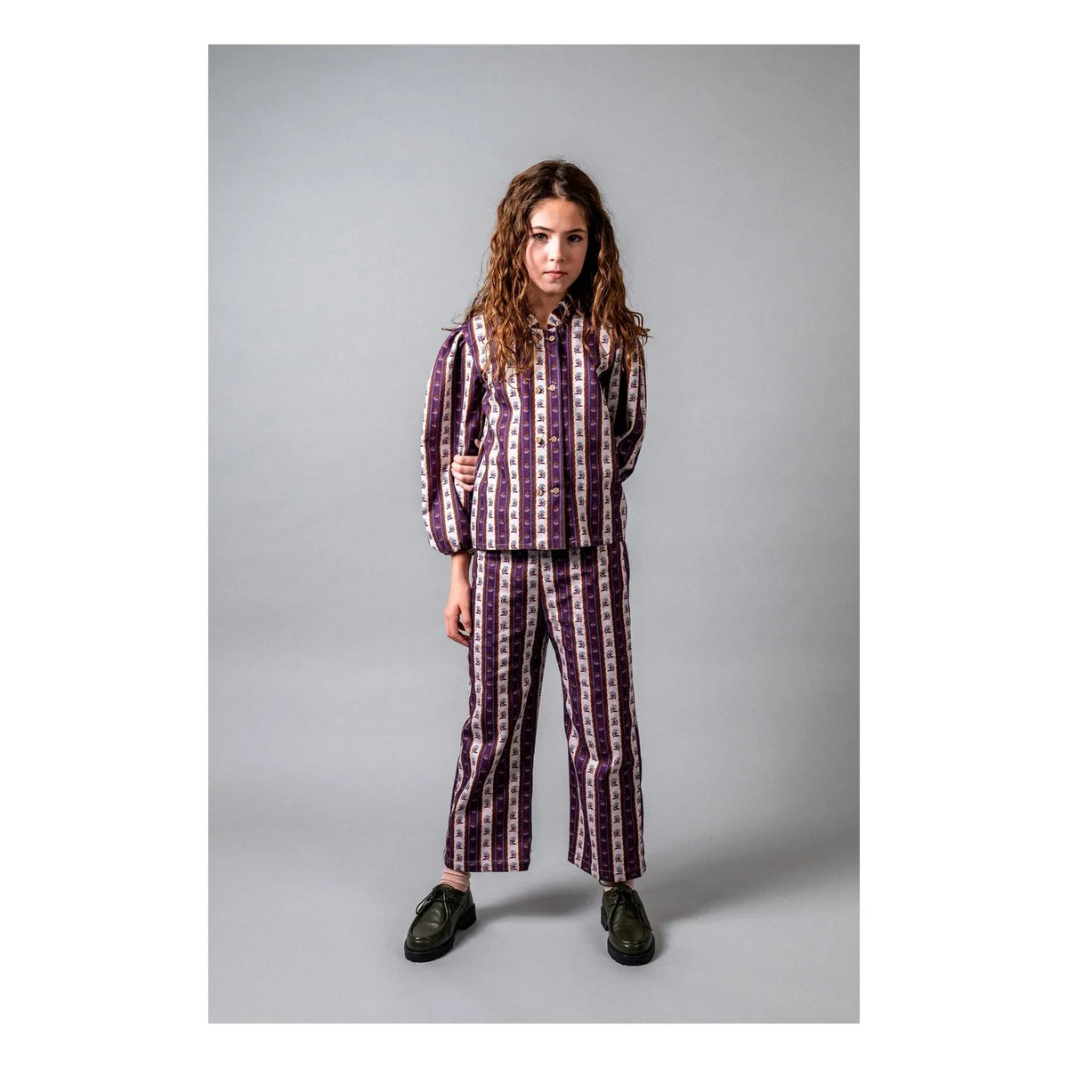 birinit - Montal Flower Patterned Striped Trousers | Purple