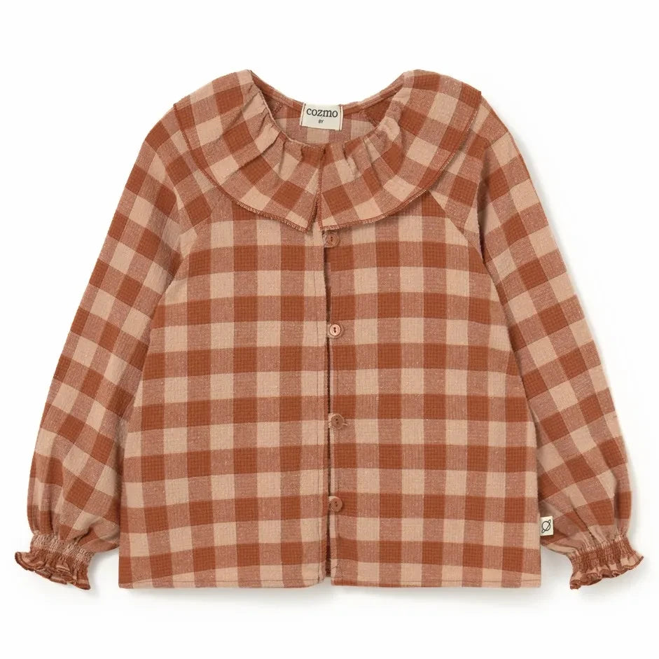 Cozmo - Vera Check Blouse | Brick Red