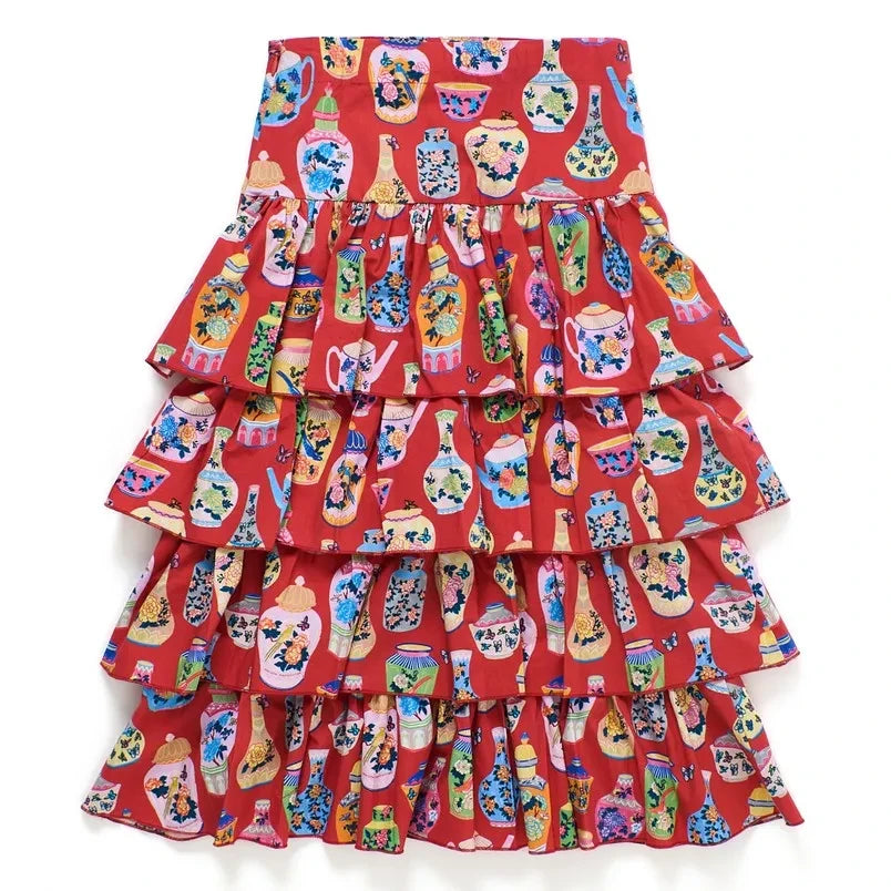 Maison Mangostan - Porcelain Ruffled Skirt | Red