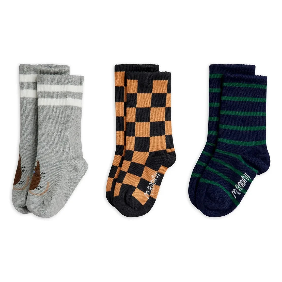Mini Rodini - 3 Pair Organic Cotton Damier Sock Set | Black