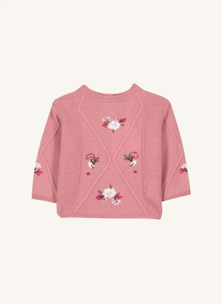 Tartine et Chocolat - Flower Bouquet Embroidered Sweater | Blush