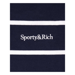 Sporty & Rich - Rugby Polo Serif Logo Striped | Navy Blue
