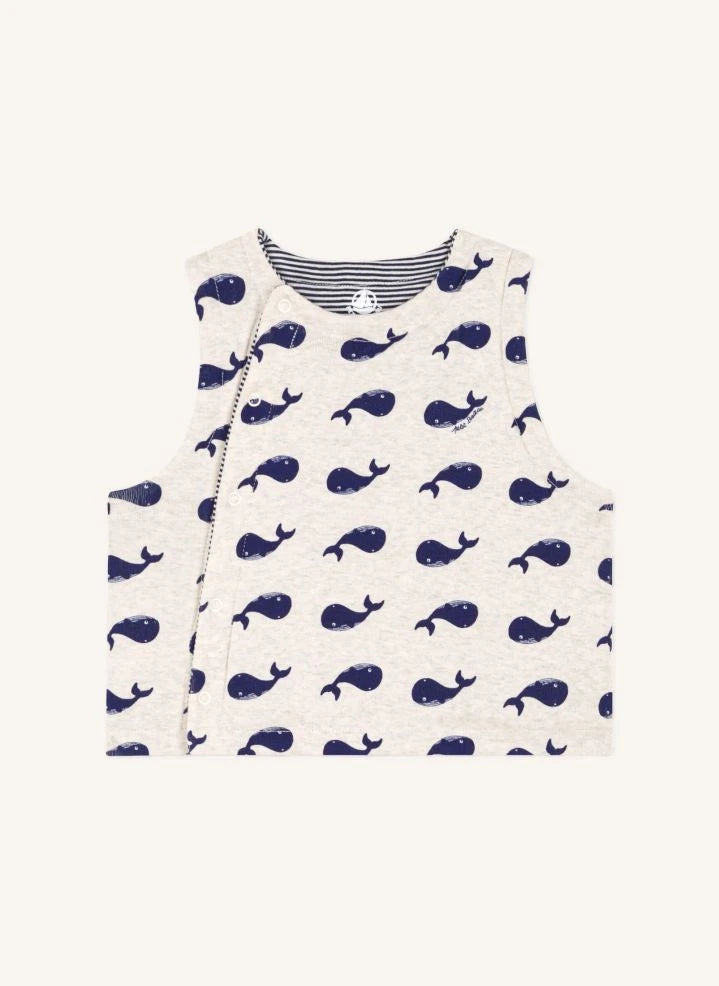 Petit Bateau - Whales Organic Cotton Sleeveless Tank Top | Heather Beige