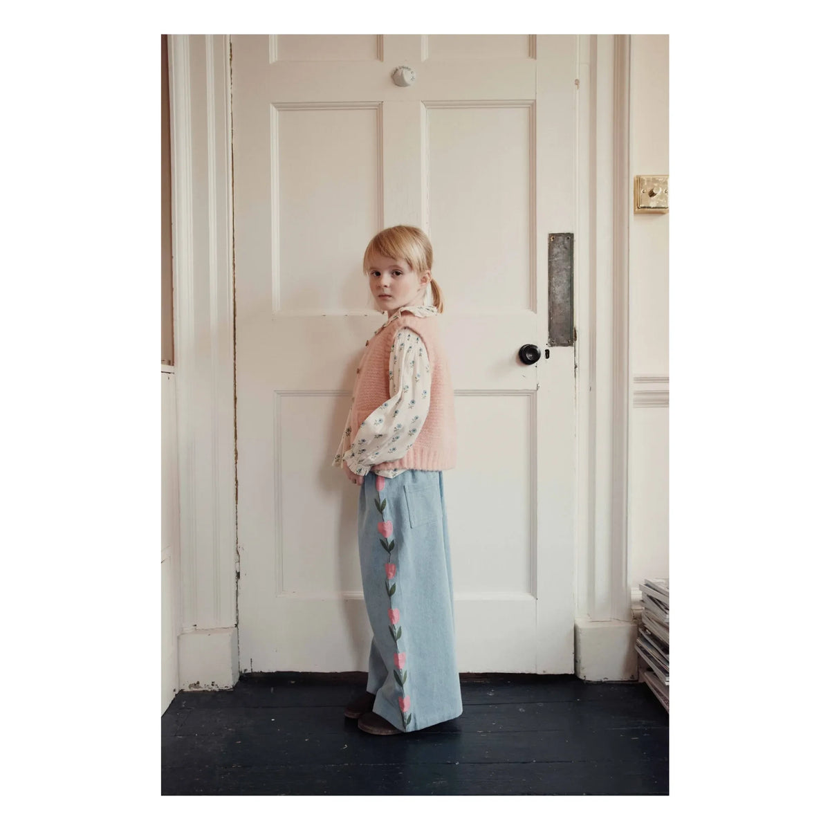 Emile et Ida - Embroidered Loose Denim Pants | Blue