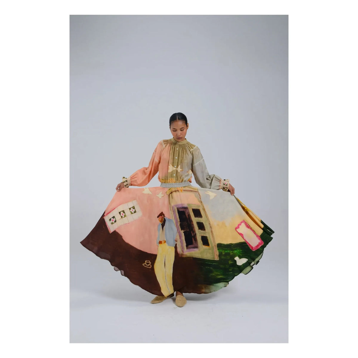 CORD - Satin Cotton Skirt | Peach