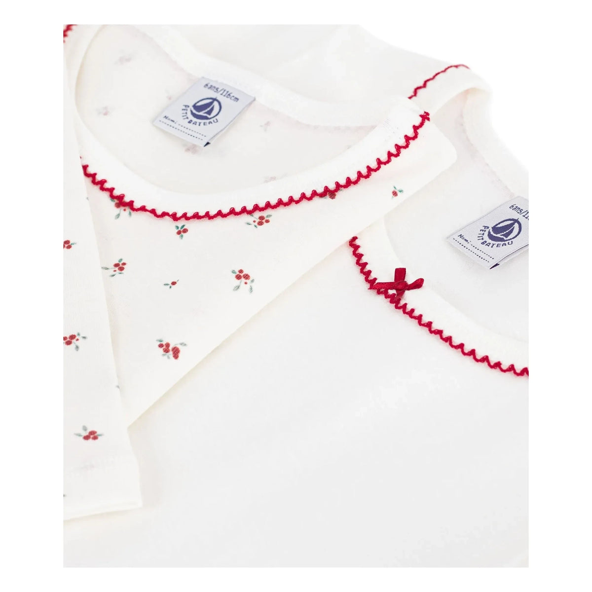 Petit Bateau - Set of 2 Picot Organic Cotton T-Shirts | White