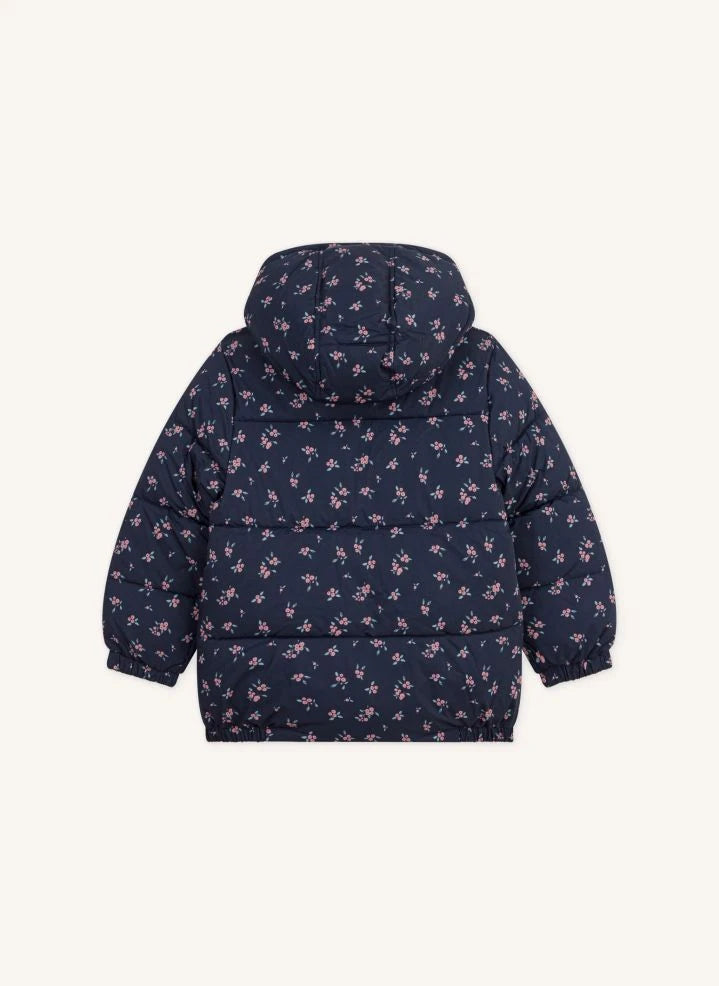 Petit Bateau - Floral Hooded Puffer Jacket | Navy