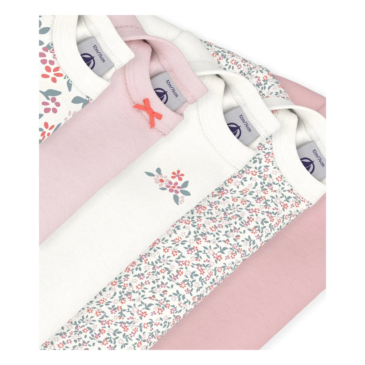 Petit Bateau - Set of 5 Organic Cotton Floral Bodysuits | Pink