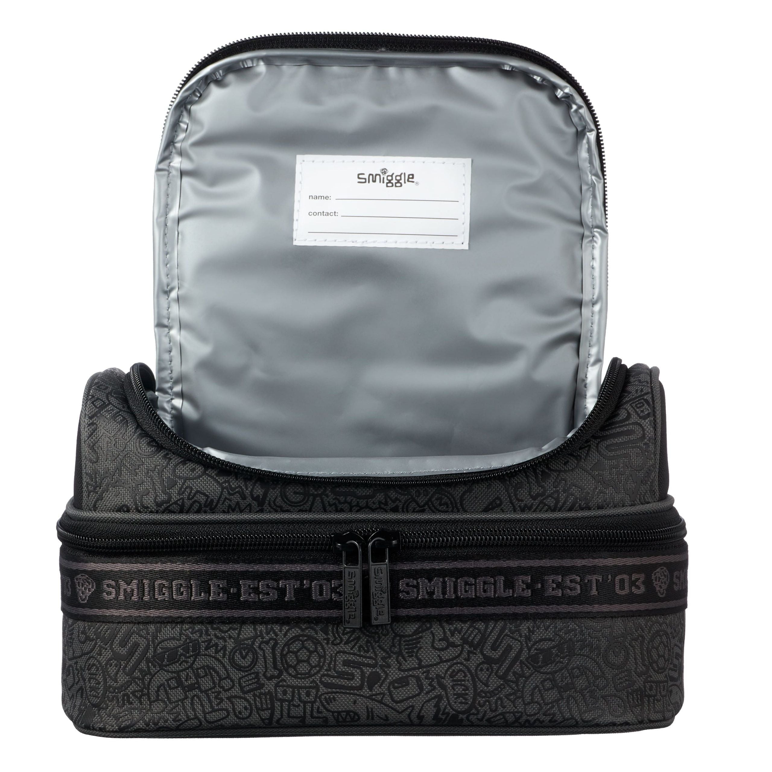 Smiggle - Smiggler Çift Katlı Siyah Beslenme Çantası-Dinossi