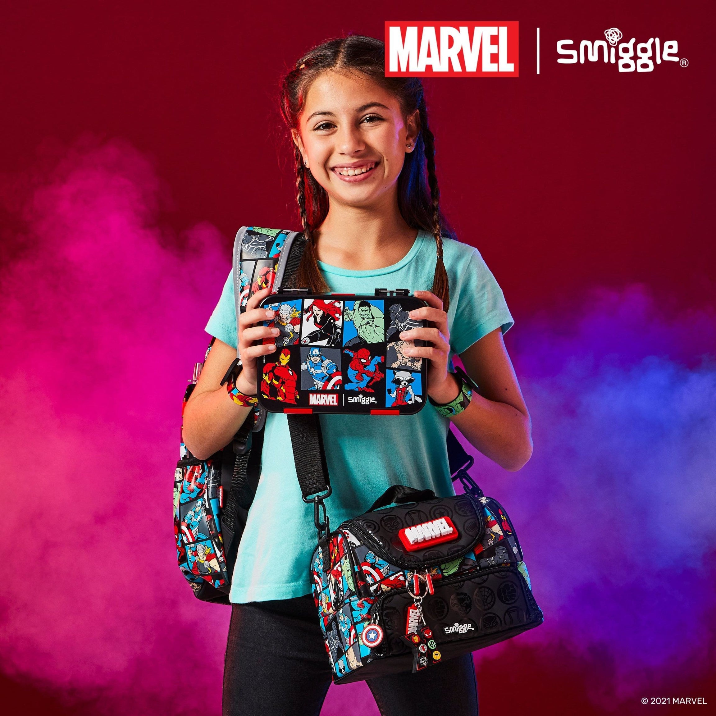 Smiggle - Marvel Çift Katlı Beslenme Çantası-Dinossi
