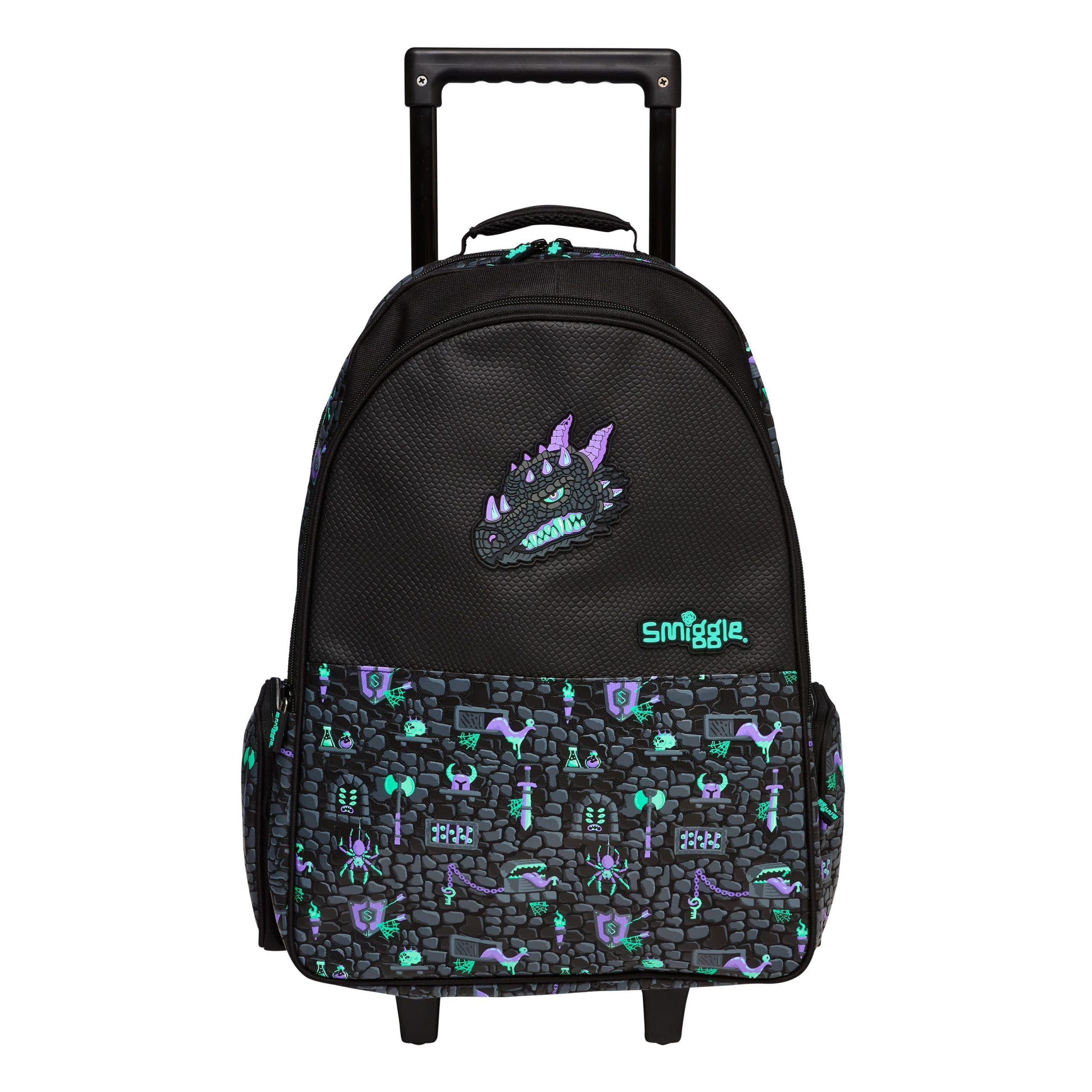 Smiggle - Hey There Işıklı Tekerlekli Çekçekli Okul ve Seyahat Çantası-Dinossi