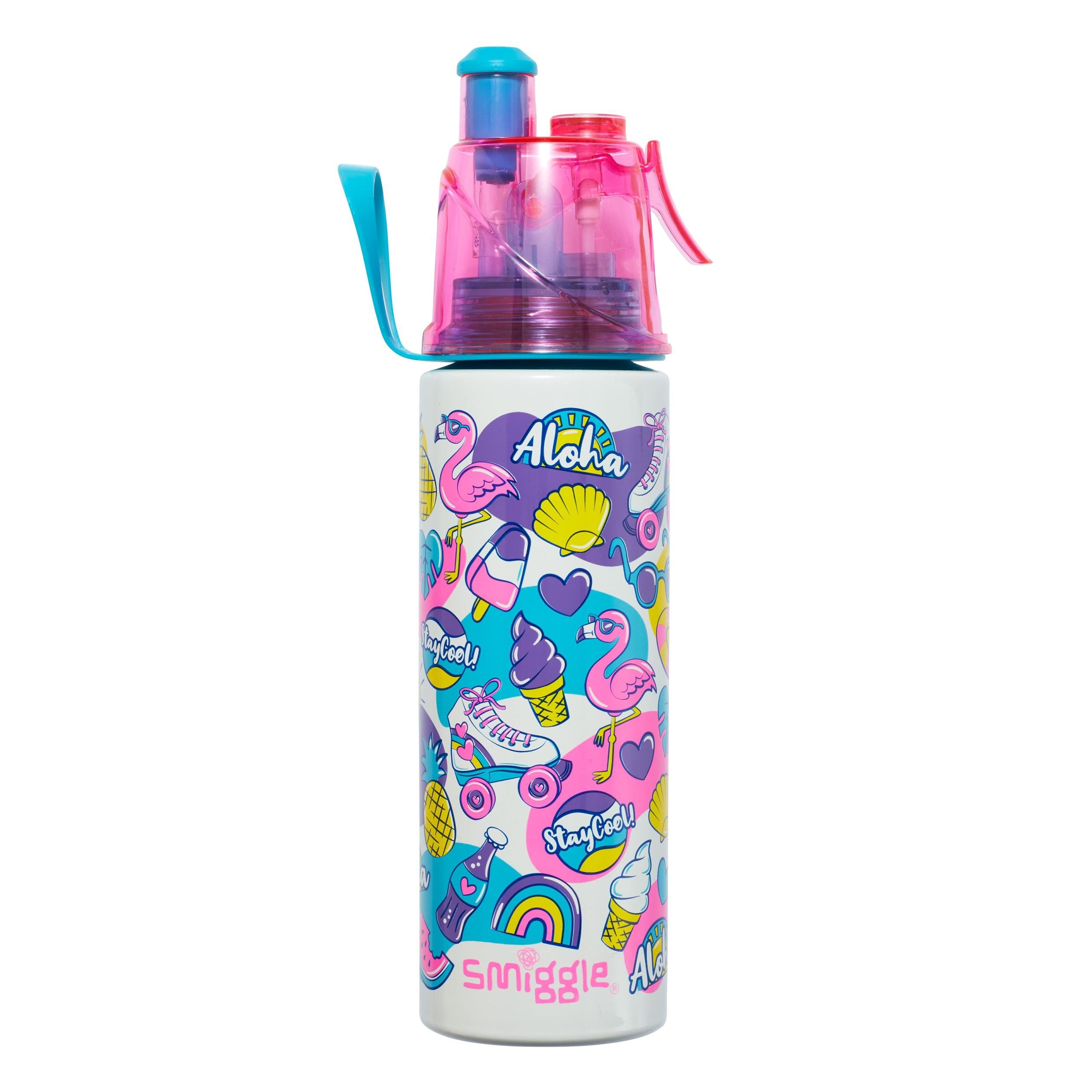 Smiggle - Ritz Spritz Su Püskürtmeli 500ML Paslanmaz Çelik Matara-Dinossi