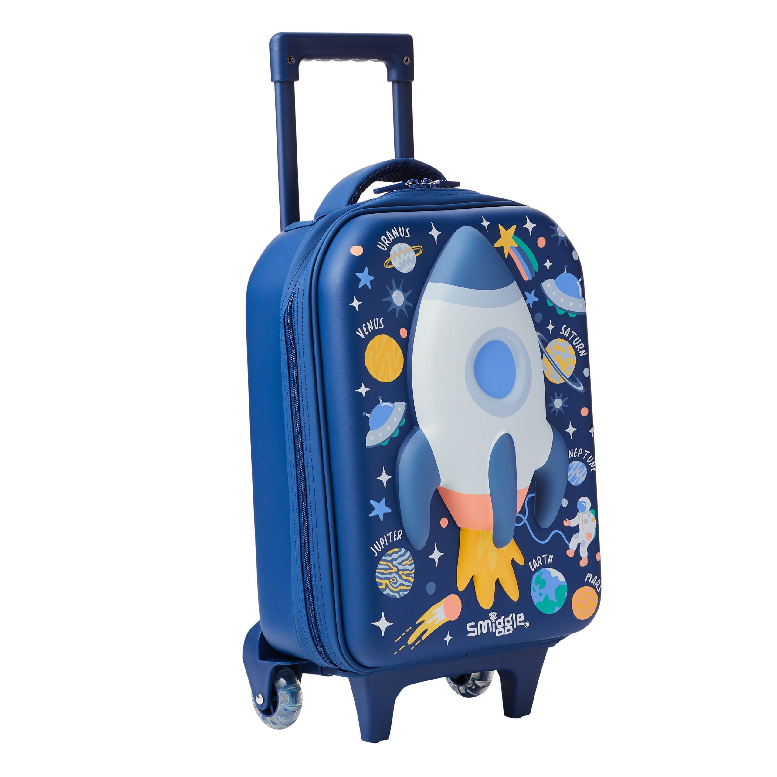 Smiggle - Sky Hi Junior Çekçekli Tekerlekleri Işıklı Çocuk Valizi-Dinossi