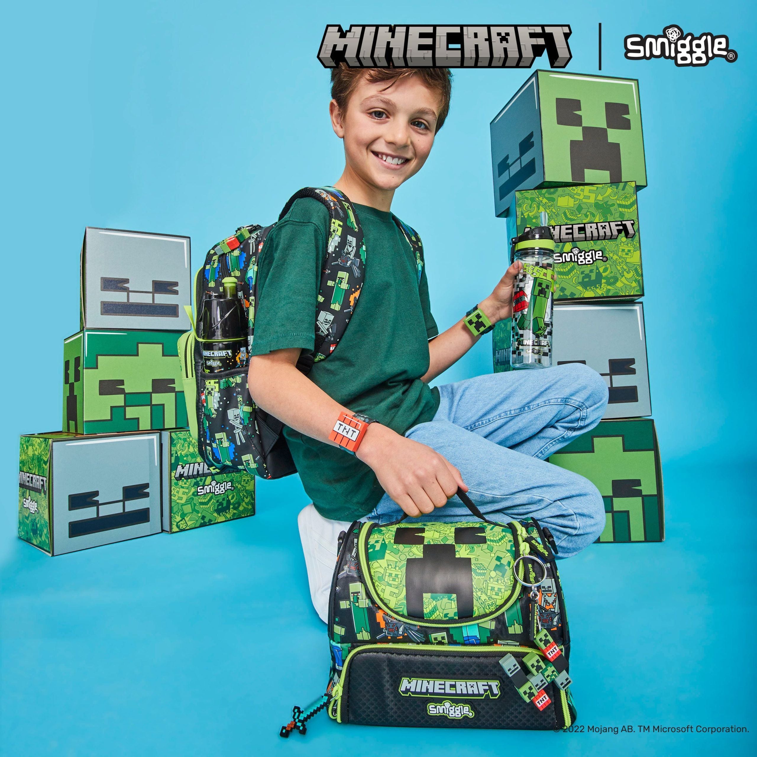 Smiggle - Minecraft Çift Katlı Askılı Beslenme Çantası-Dinossi