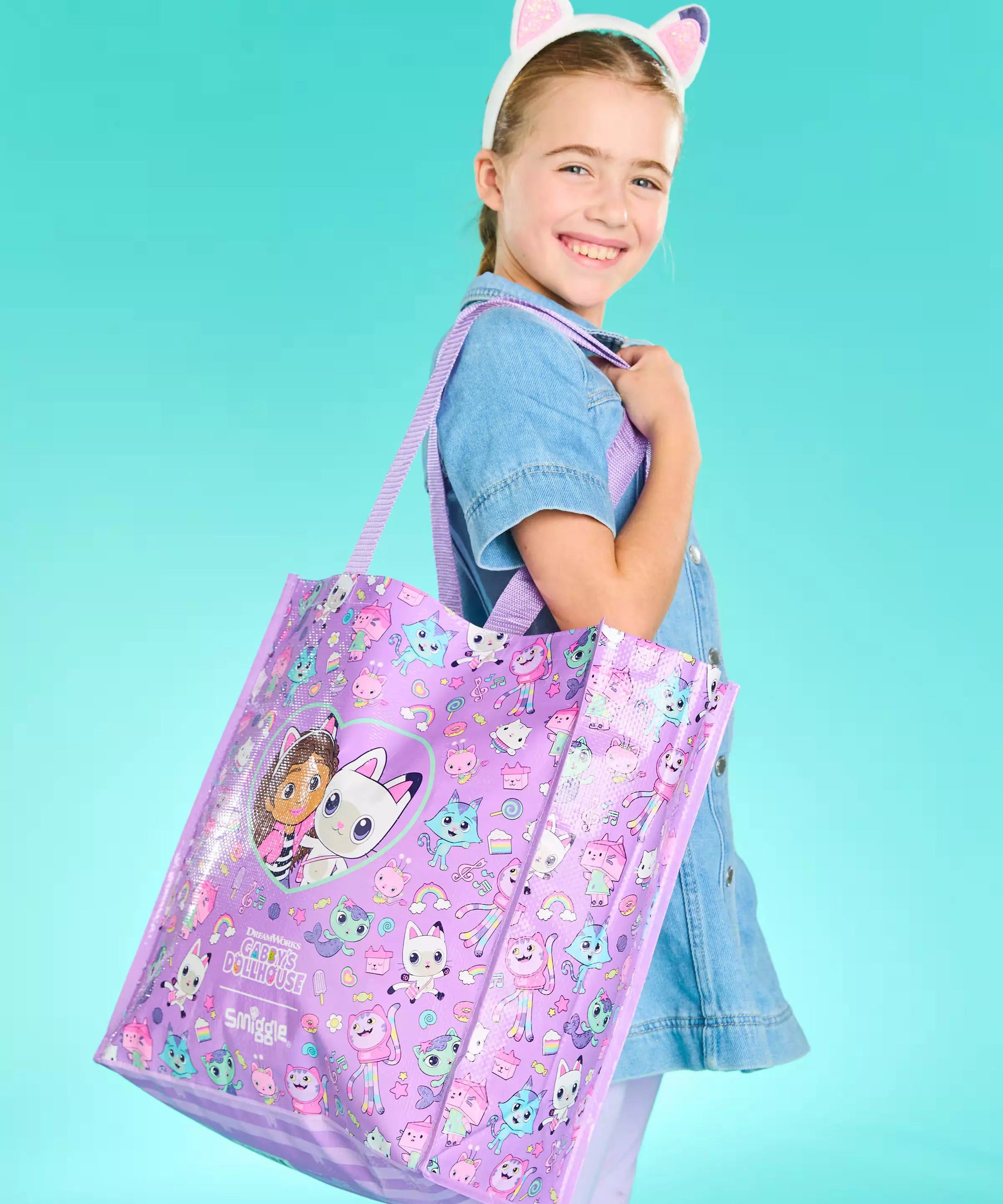 Smiggle - Gabbys Dollhouse Orta Boy Yeniden Kullanabilir El Çantası-Dinossi