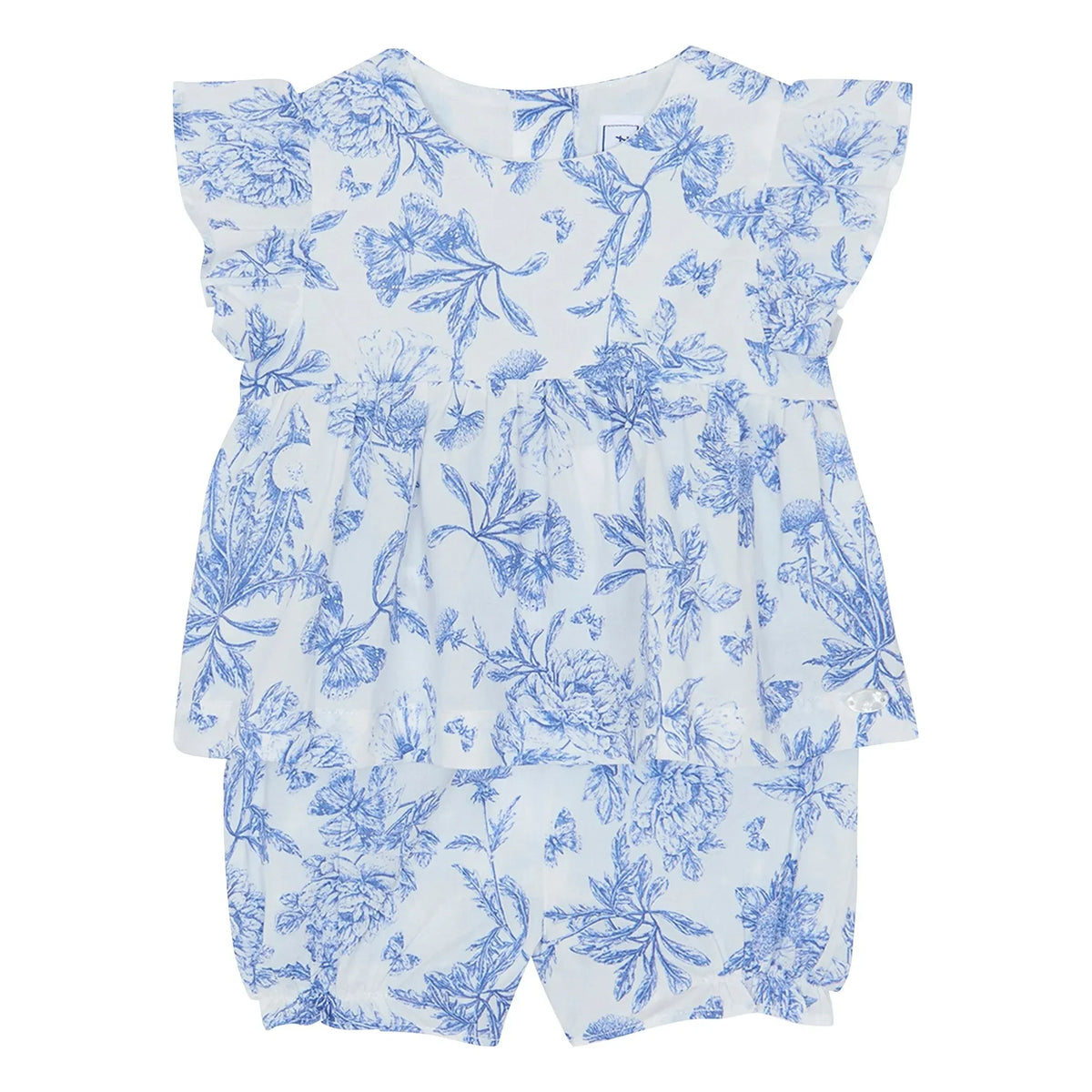 Tartine et Chocolat - Floral Pattern Top and Shorts Set Inspired by Toile de Jouy | Electric Blue