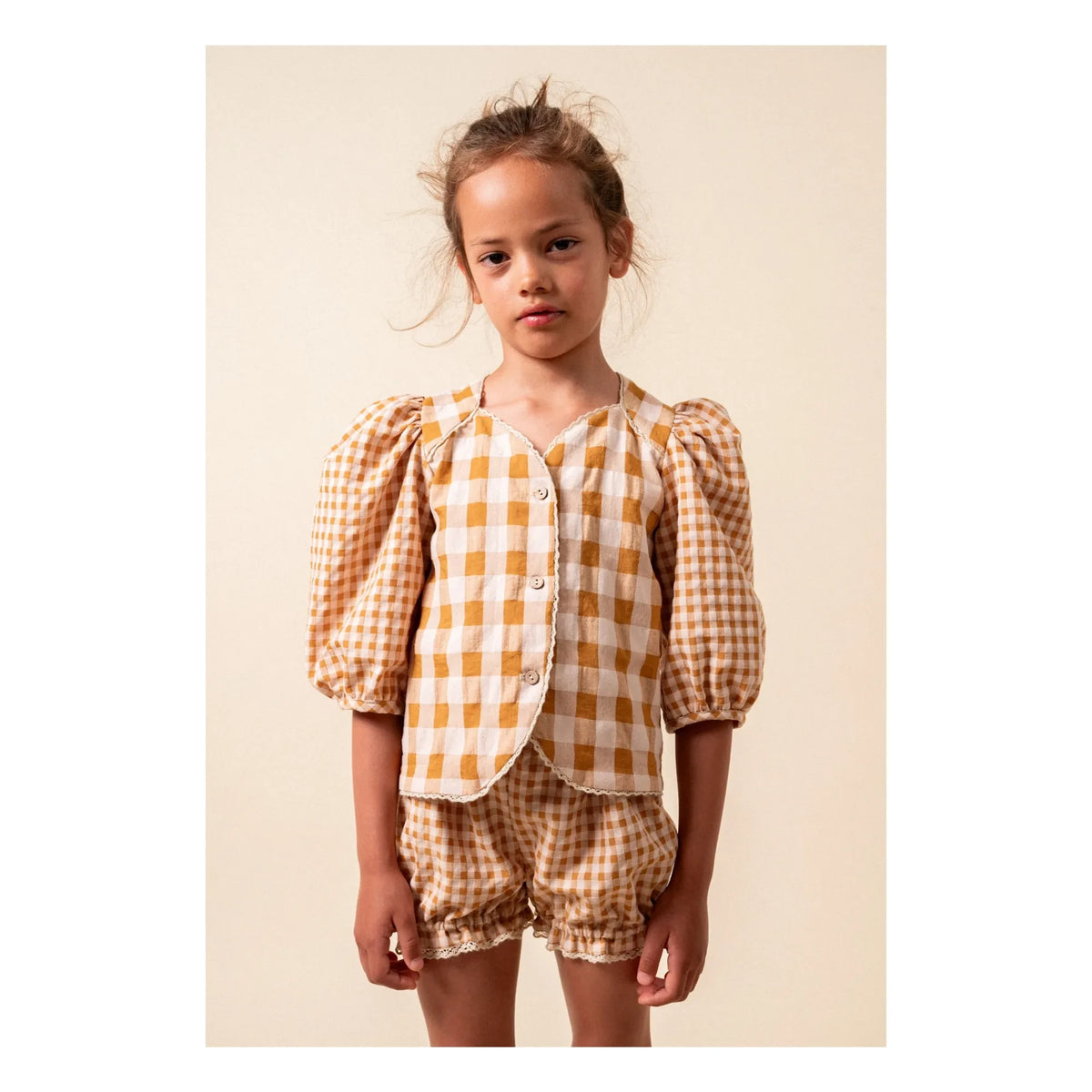 birinit - Vichy organic cotton blouse | Caramel