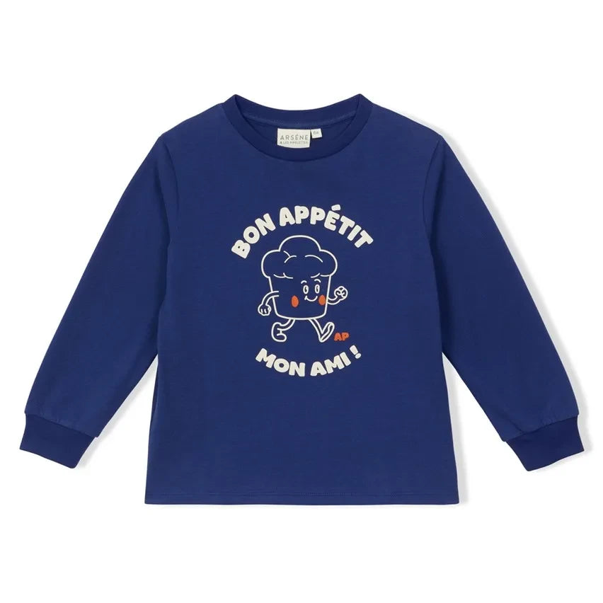 Arsène et Les Pipelettes - "Bon Appétit, My Friend" Organic Cotton T-Shirt | Navy