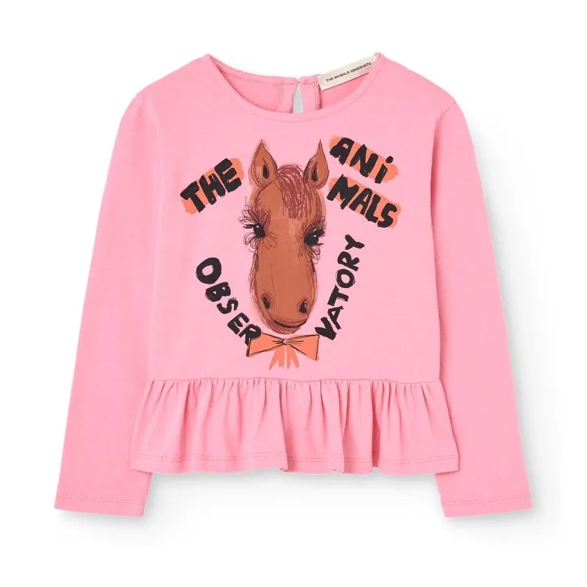 The Animals Observatory - Scamper Horse Organic Cotton Ruffled T-Shirt | Pink