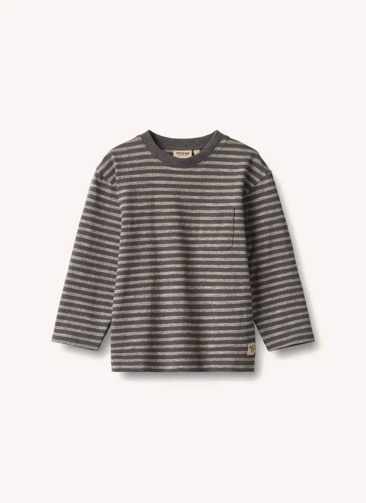 Wheat - Ross Striped Organic Cotton T-shirt | Charcoal Grey