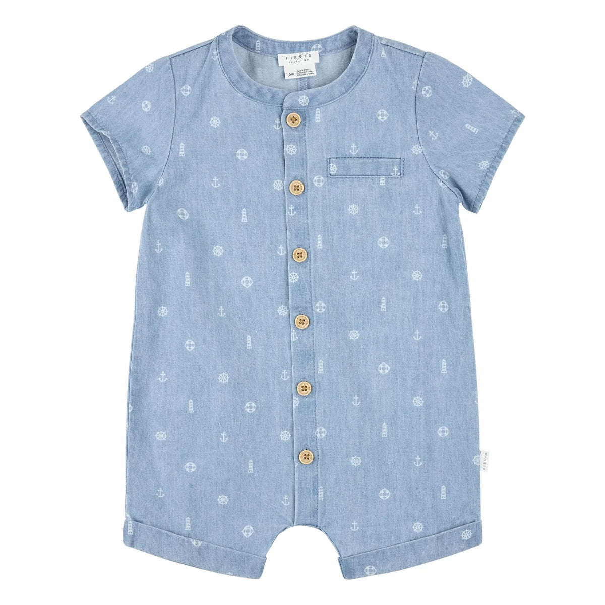 Petit Lem - Organic Cotton Chambray Anchor Jumpsuit | Denim blue