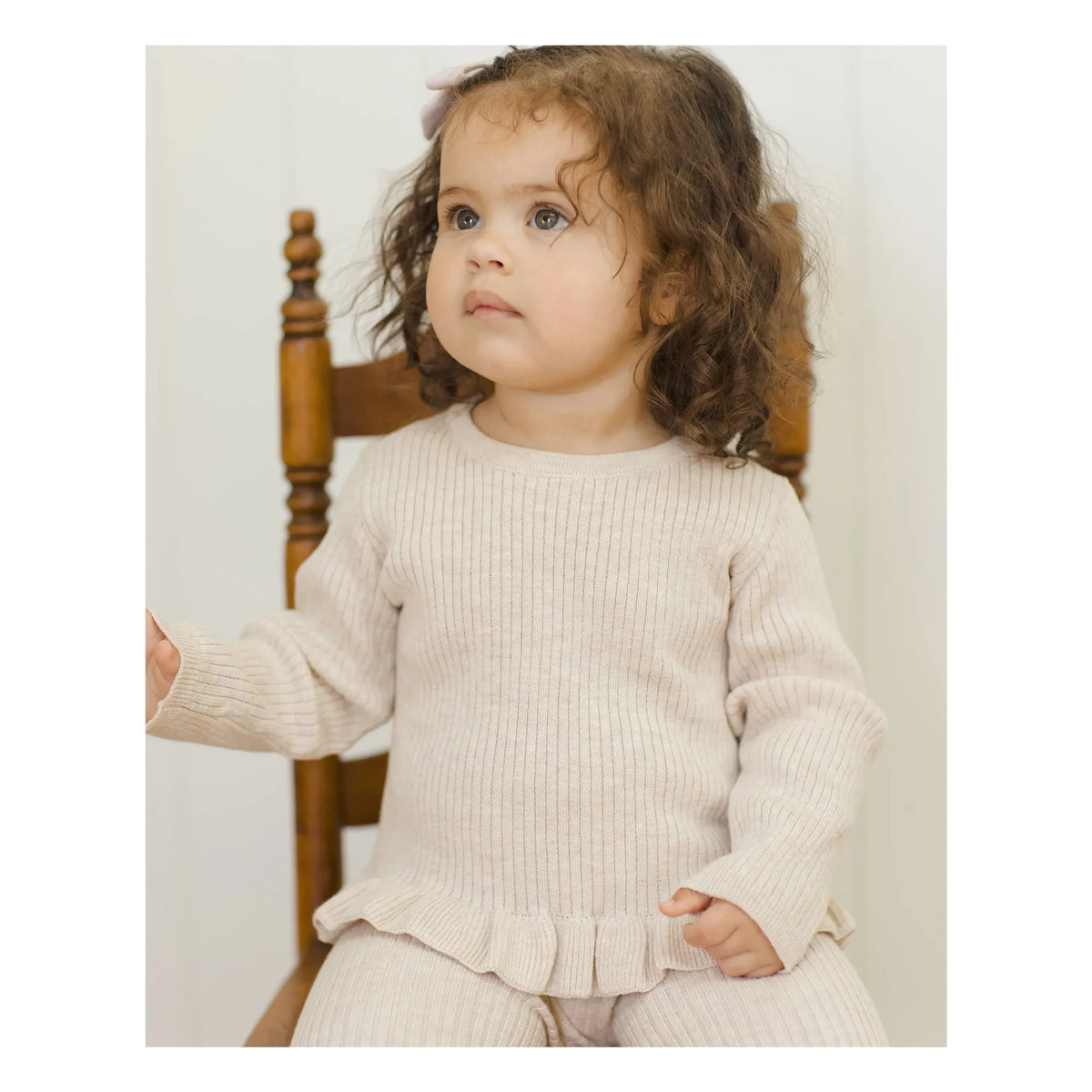 Quincy Mae - Peplum Organic Ribbed Knit T-Shirt | Oatmeal