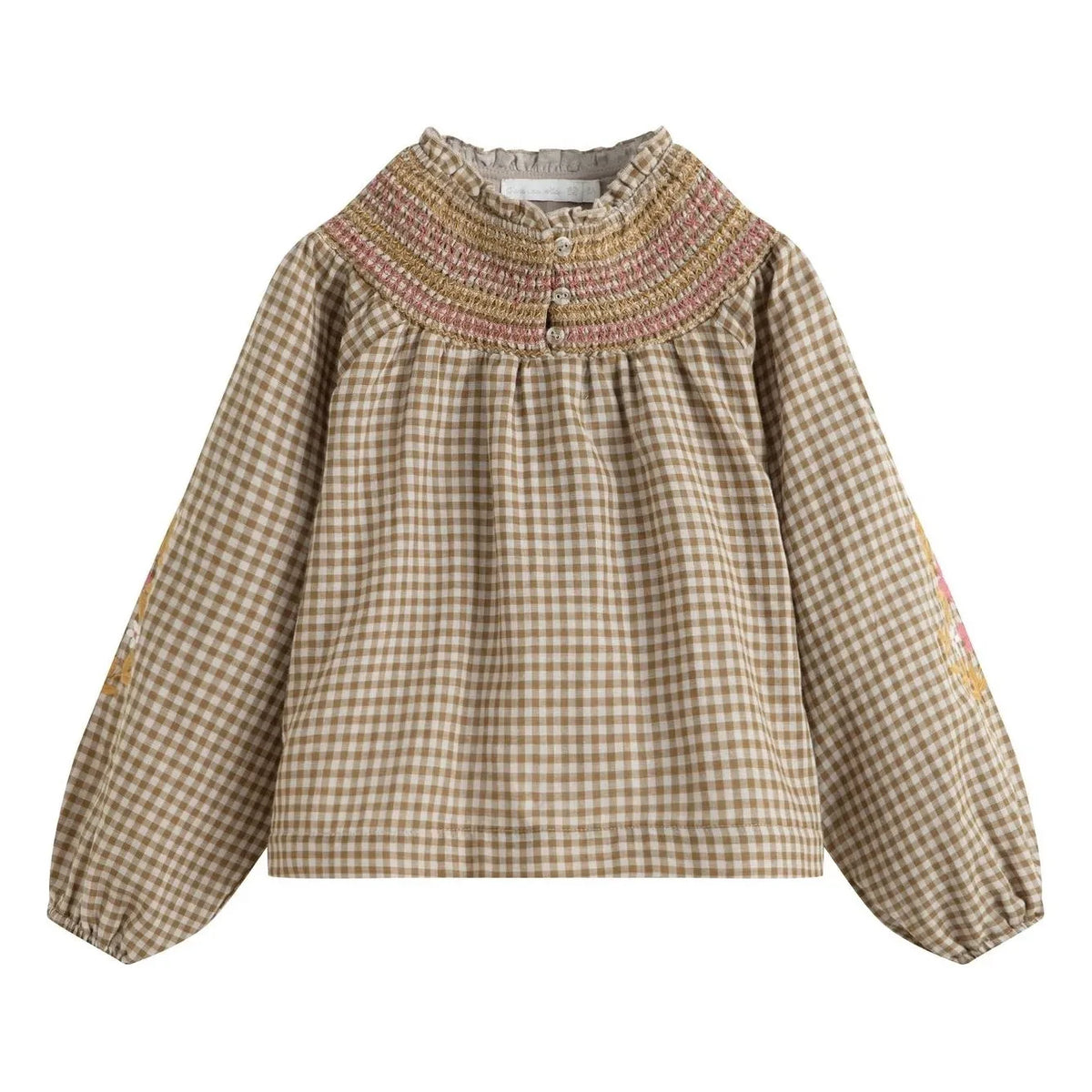 C'era Una Volta - Evelina Square Embroidered Blouse | Olive Brown