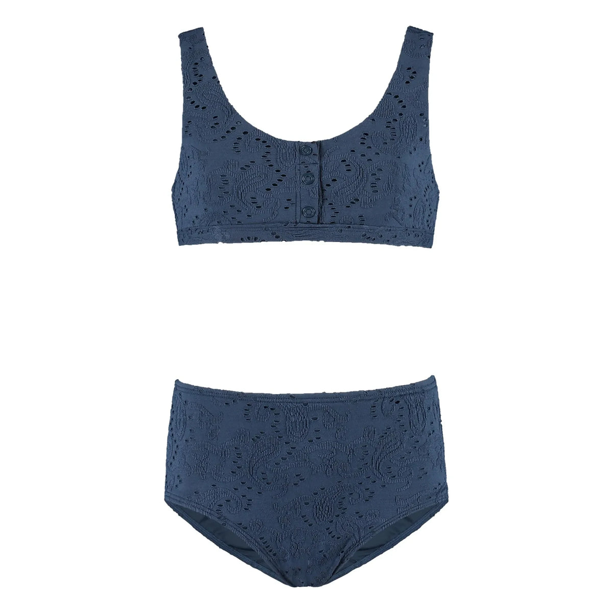 Beachlife - Recycled Fiber Embroidered Buttoned Swimsuit | Night Blue