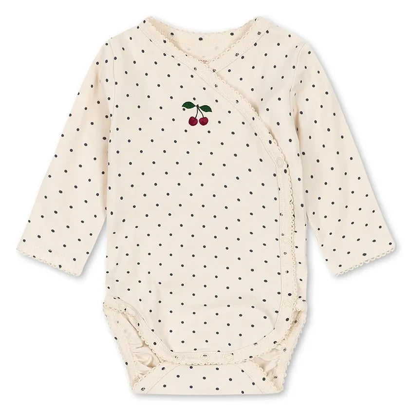 Konges Sløjd - Basic Cross-Front Polka Dot Organic Cotton Bodysuit | Ecru