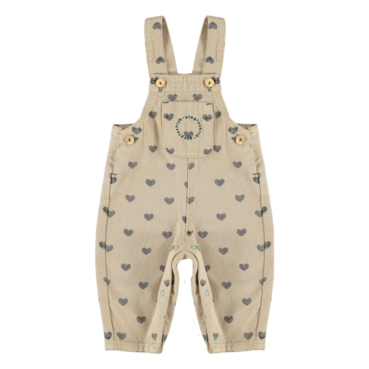Piupiuchick - Organic Cotton Heart Detail Dungarees | Beige