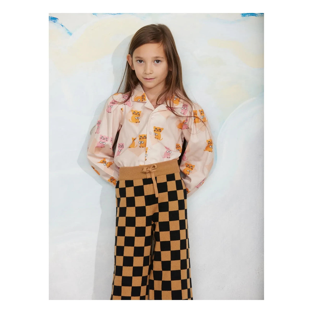Mini Rodini - Organic Cotton Mesh Damier Trousers | Brown