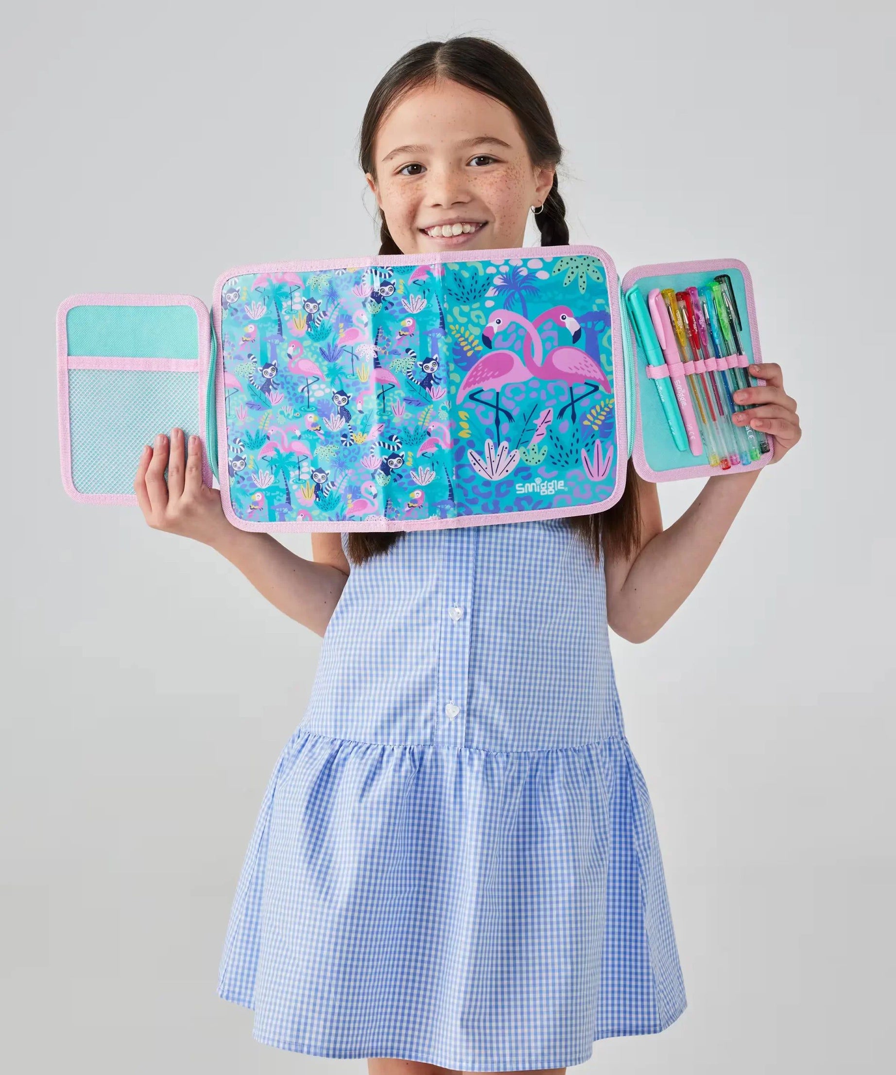 Smiggle - Wild Side Flamingo Kalem Kutusu ve Kırtasiye Seti-Dinossi