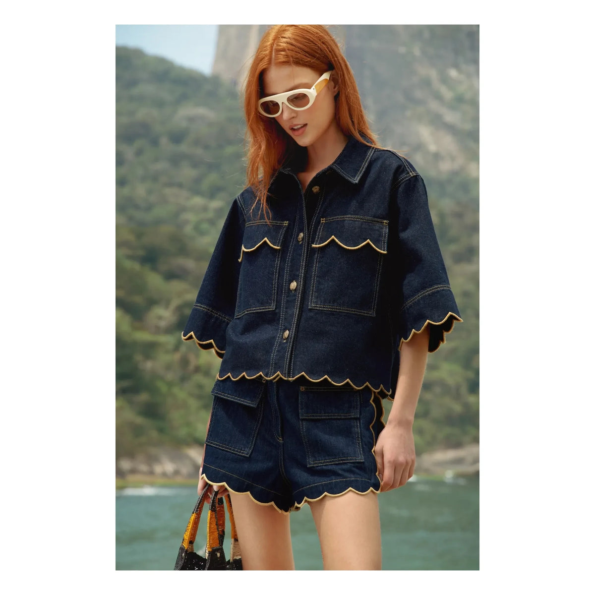 Farm Rio - Short Ruffled Shirt | Denim Brut