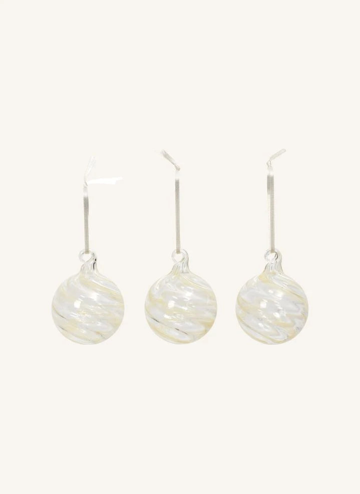 Broste Copenhagen - Glass Curved Christmas Ornaments - Set of 3 | White