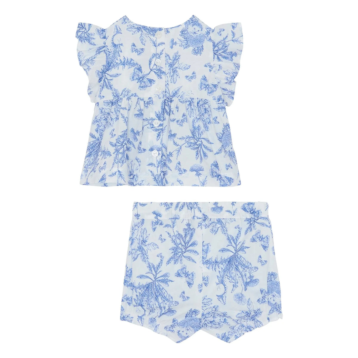 Tartine et Chocolat - Floral Pattern Top and Shorts Set Inspired by Toile de Jouy | Electric Blue