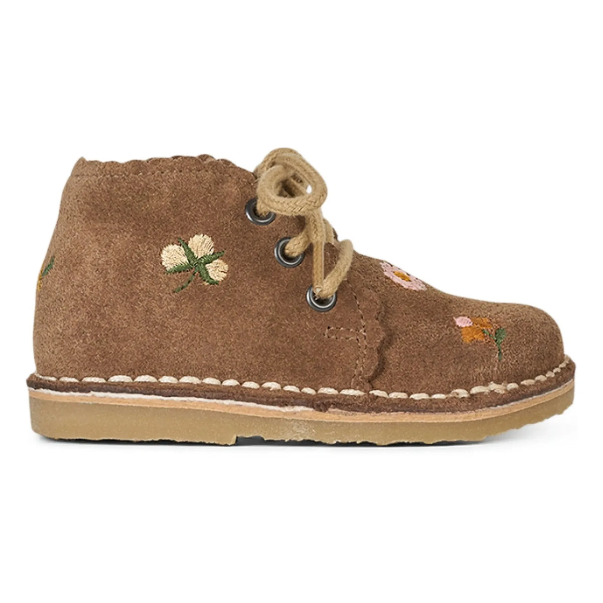 Petit Nord - Suede Embroidered Lace Detail Ankle Boots - Uniqua Collection | Beige