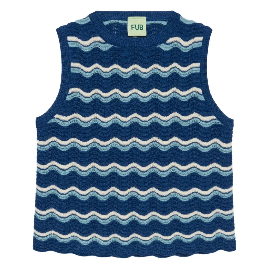FUB - Wool Merino Ajour Wave Pattern Top | Blue