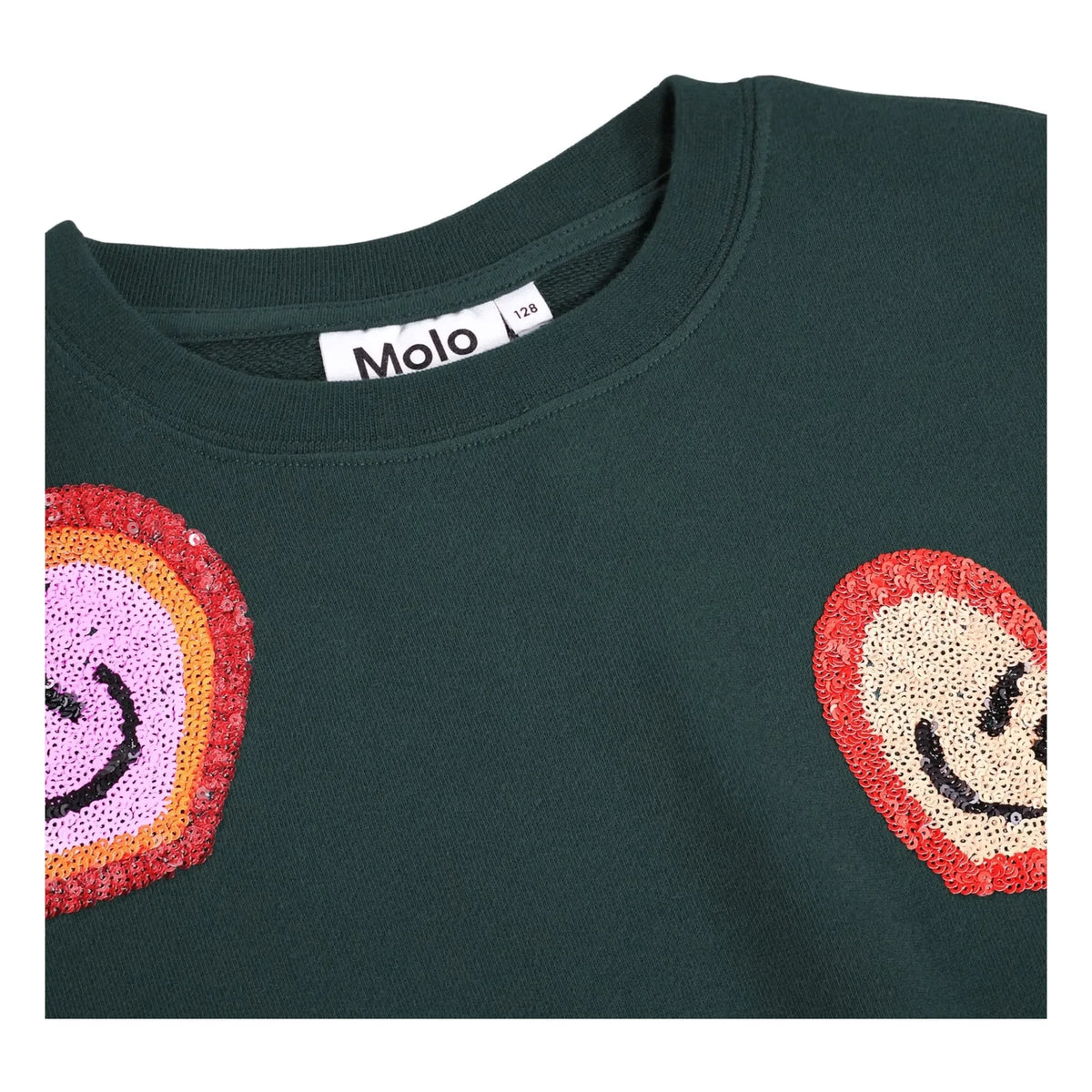 Molo - Miki Organic Cotton Heart Patch Sweater | Chrome Green