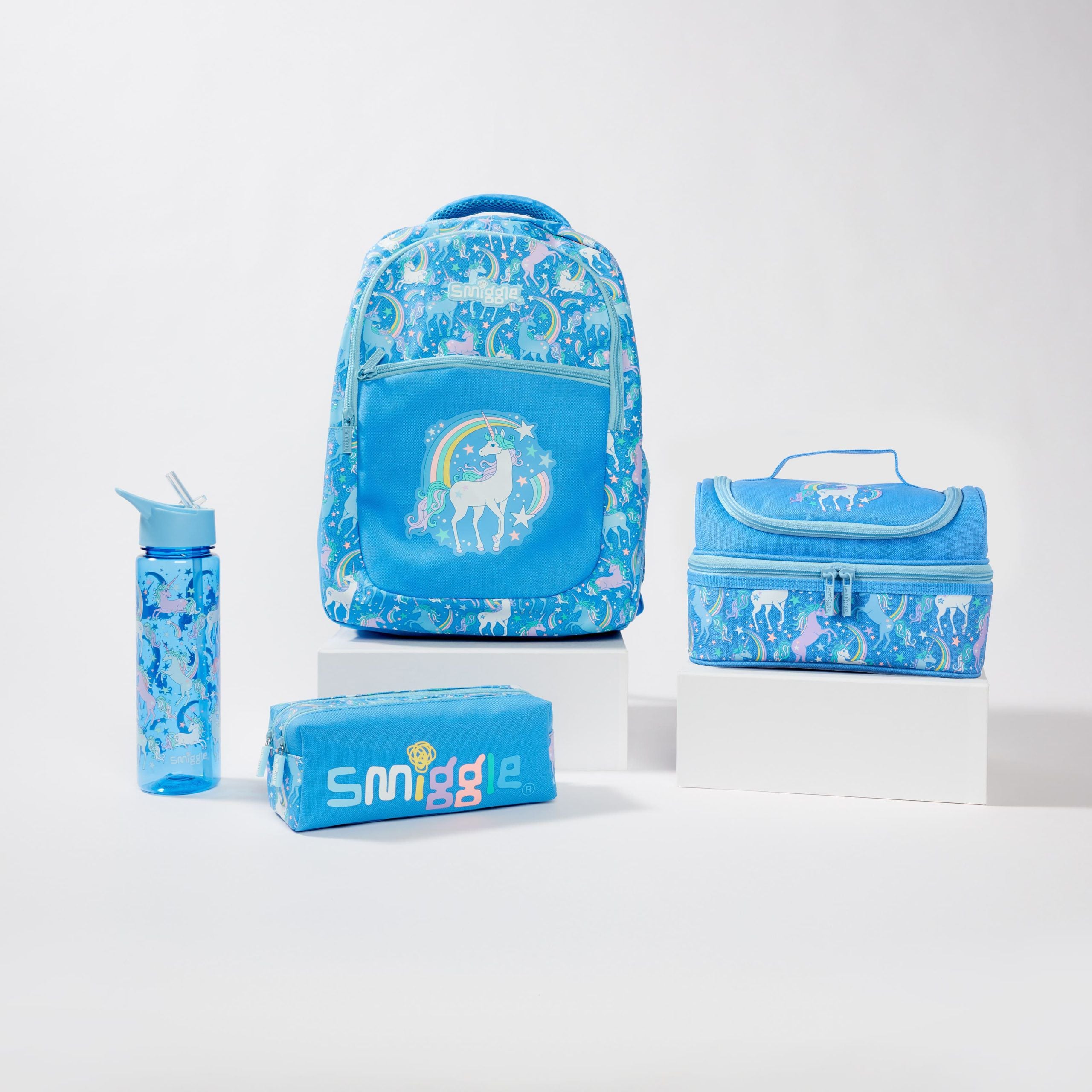 Smiggle - Okul Çanta Seti - Neat Mavi Unicorn Okul Paketi-Dinossi
