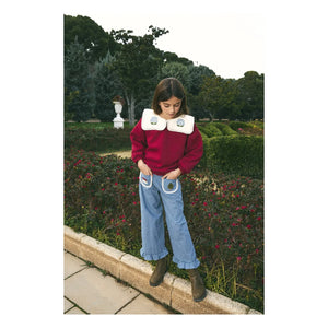 birinit - Embroidered draped collar organic cotton sweatshirt | Burgundy