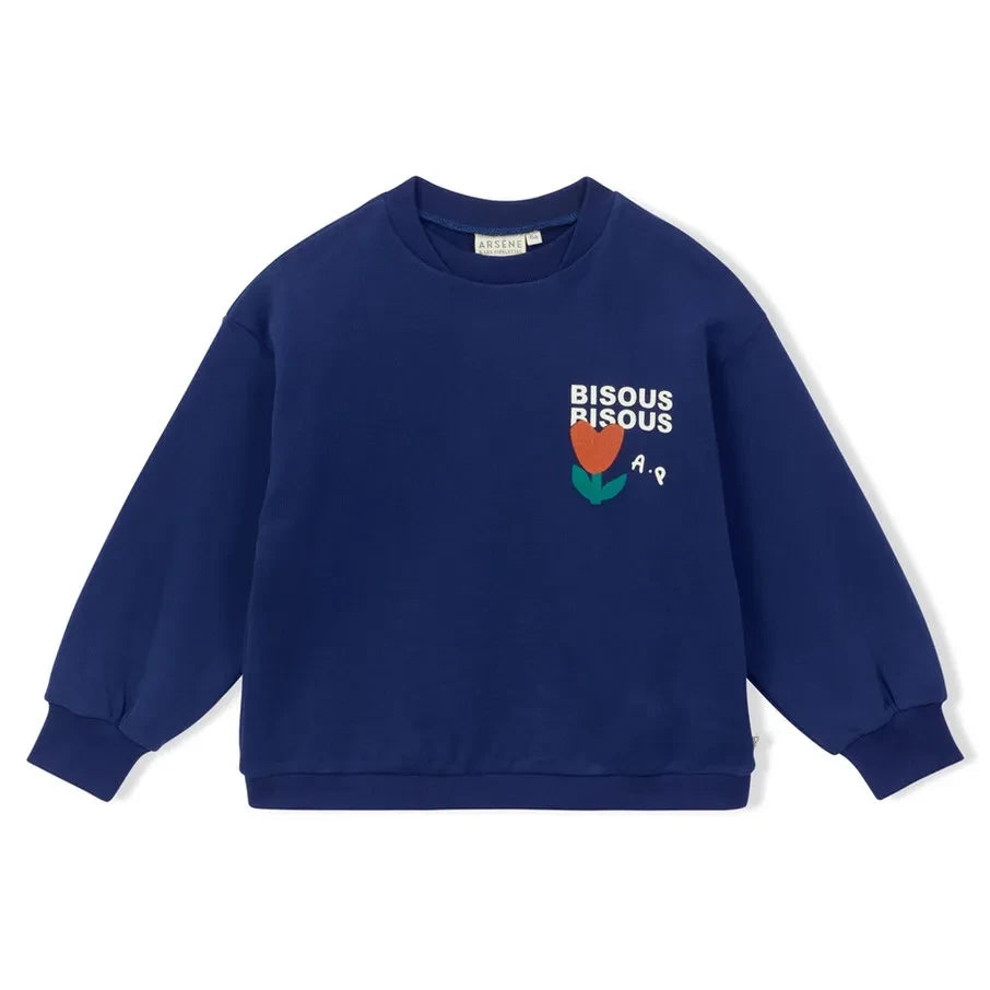 Arsène et Les Pipelettes - Bisous Bisous Organic Cotton Sweatshirt | Navy